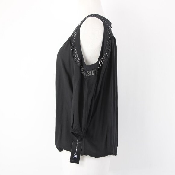 INC Top $70 Sz M Black Cold Shoulder Eyelets 100% Rayon Cotton Top - Picture 12 of 16
